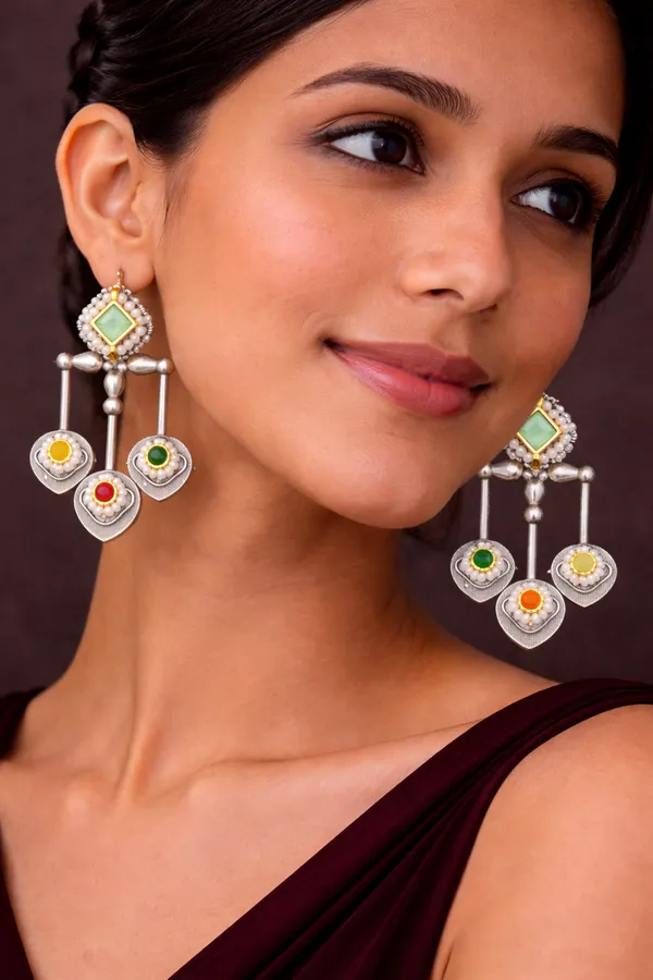 Silver_Replica_Sea_Green_Multi_Stone_Designer_Earrings_|_Brass_Ethnic_Statement_Earrings_for_Women