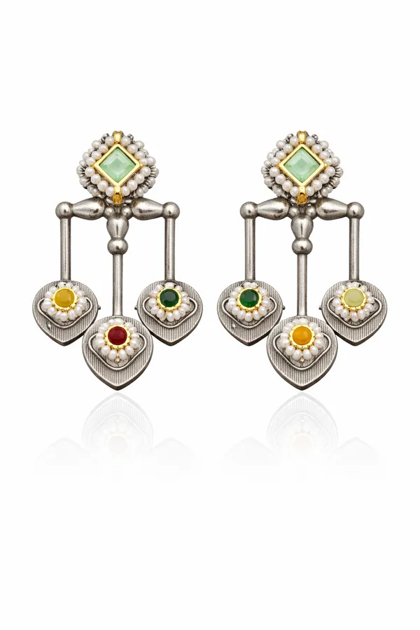 Silver_Replica_Sea_Green_Multi_Stone_Designer_Earrings_|_Brass_Ethnic_Statement_Earrings_for_Women