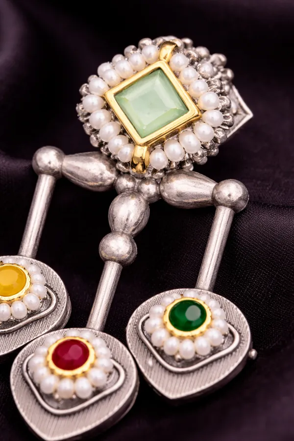 Silver_Replica_Sea_Green_Multi_Stone_Designer_Earrings_|_Brass_Ethnic_Statement_Earrings_for_Women