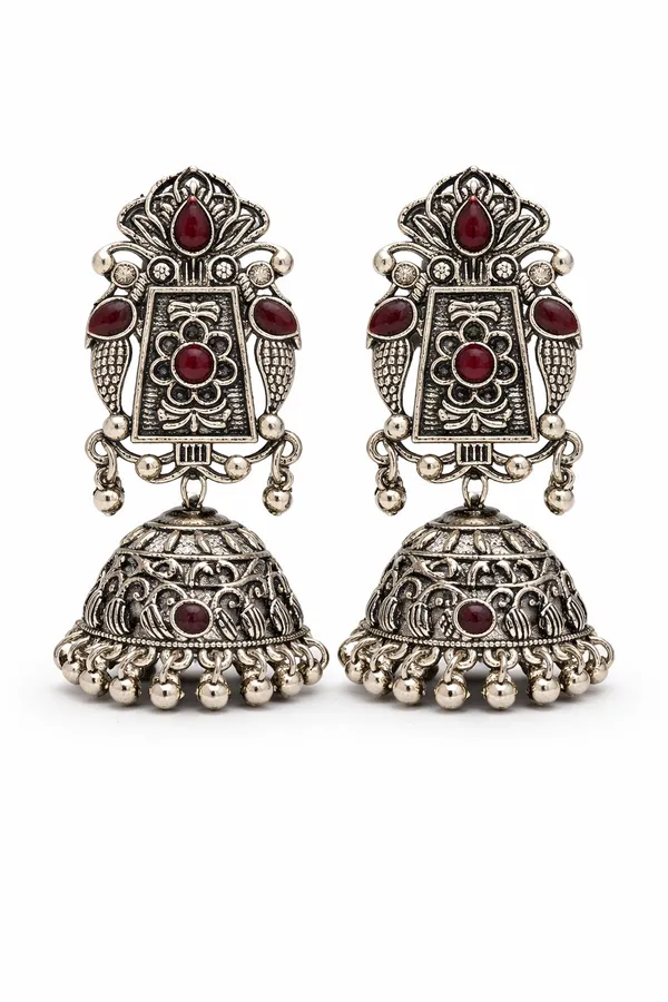 Indian_Shringar_Oxidised_Silver_Jhumka_Earrings_|_Red_Stone_Vintage_Boho_Jhumki_|_Ethnic_German_Silver_Jewelry