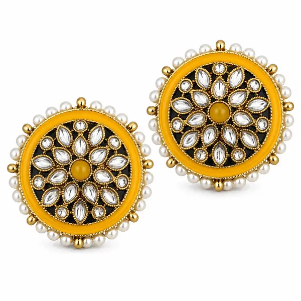 Indian_Shringar_Kundan_Stud_Earrings_|_Yellow_Stone_Pearl_Studs_|_Haldi_Special_Ethnic_Earrings