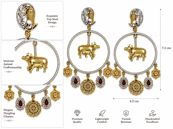 Indian_Shringar_Dual_Tone_Elephant_Hoop_Earrings_|_Ruby_Red_Stone_Boho_Earrings_|_Festive_Ethnic_Jewelry