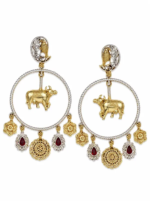 Indian_Shringar_Dual_Tone_Elephant_Hoop_Earrings_|_Ruby_Red_Stone_Boho_Earrings_|_Festive_Ethnic_Jewelry