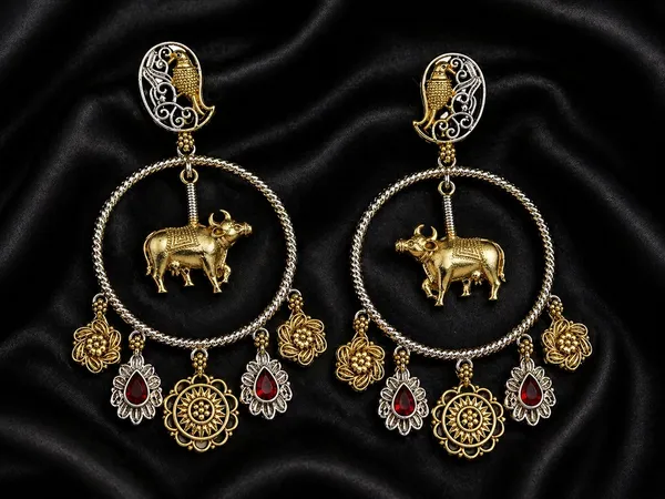 Indian_Shringar_Dual_Tone_Elephant_Hoop_Earrings_|_Ruby_Red_Stone_Boho_Earrings_|_Festive_Ethnic_Jewelry