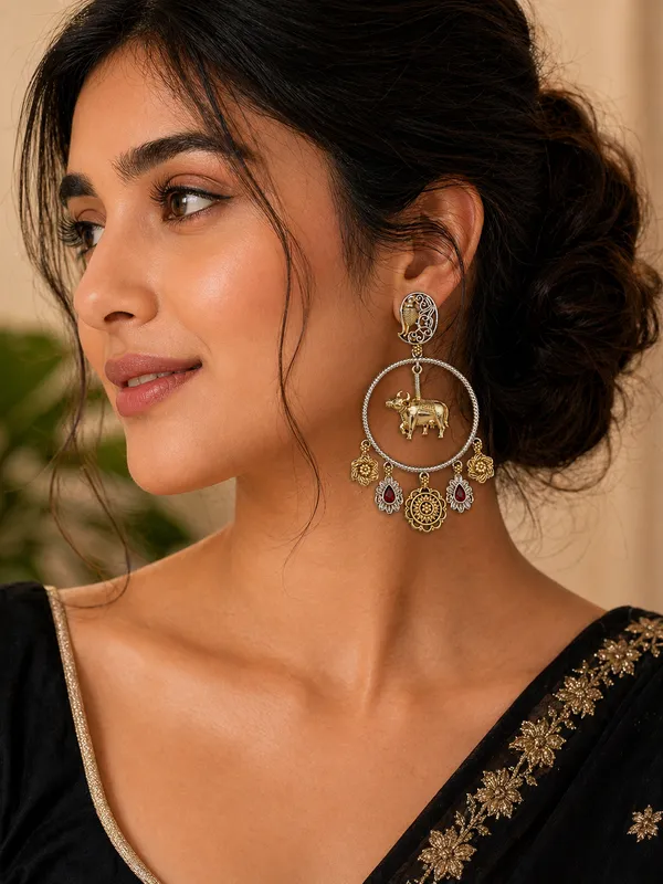Indian_Shringar_Dual_Tone_Elephant_Hoop_Earrings_|_Ruby_Red_Stone_Boho_Earrings_|_Festive_Ethnic_Jewelry
