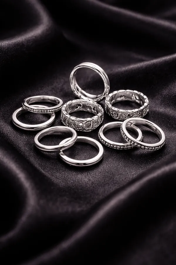 Silver_Tone_Textured_Metal_Rings_Set_(Pack_of_Multiple_Pieces)