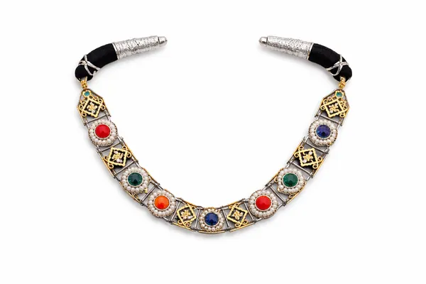 Indian_Shringar_Dual_Tone_Brass_Necklace_Set_|_Monalisa_Stone_Ethnic_Chain_with_Earrings_|_Adjustable_Thread_Jewelry