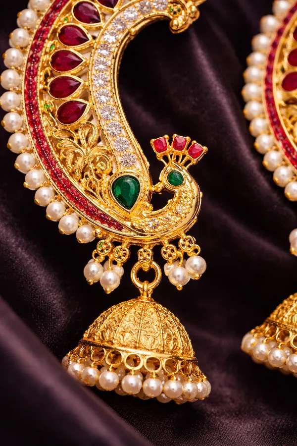 Indian_Shringar_Peacock_Kundan_Ear_Cuff_Earrings_|_Bridal_Jhumka_Ear_Chain_with_Pearl_Drops_|_Statement_Ethnic_Jewelry