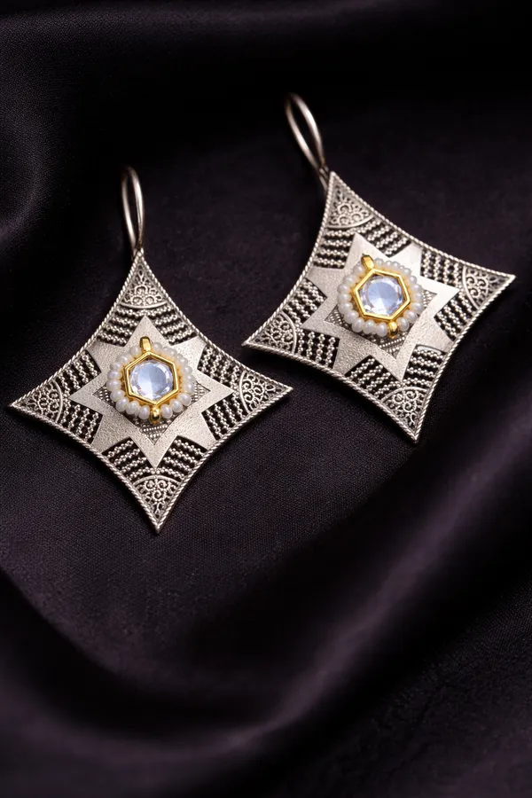 White_Mona_Lisa_Stone_Silver_Replica_Brass_Statement_Earrings_for_Women