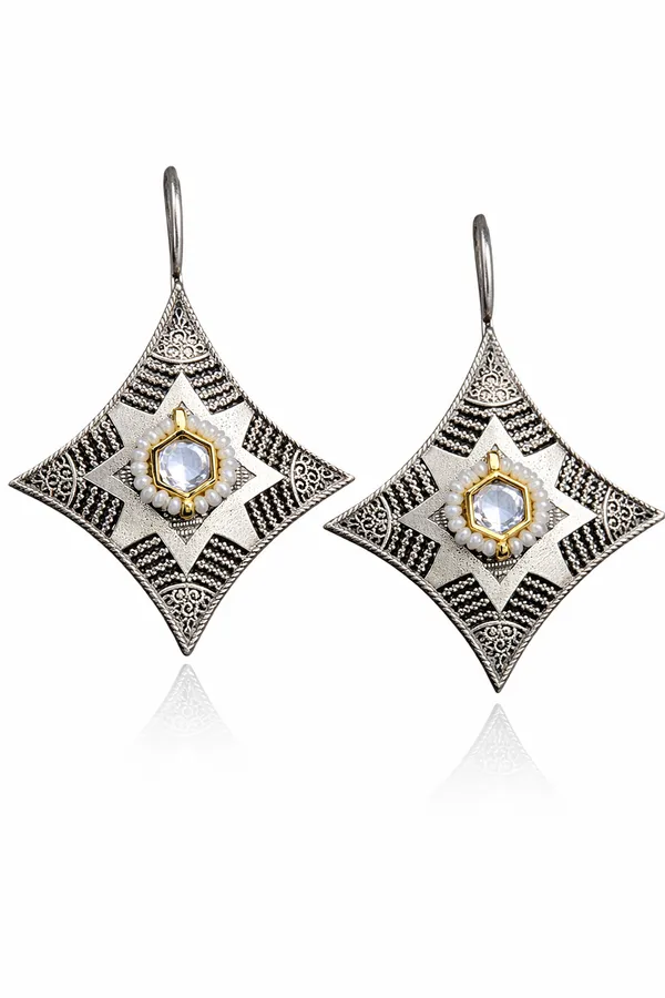 White_Mona_Lisa_Stone_Silver_Replica_Brass_Statement_Earrings_for_Women