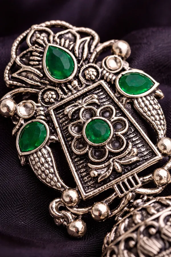 Indian_Shringar_Oxidised_Silver_Jhumka_Earrings_|_Dark_Green_Stone_Vintage_Boho_Jhumki_|_Ethnic_German_Silver_Jewelry