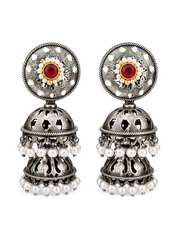 Indian_Shringar_Oxidised_Silver_Jhumka_Earrings_|_Ruby_Red_Stone_Pearl_Drop_Jhumki_|_Ethnic_German_Silver_Jewelry