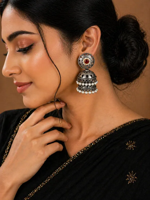 Indian_Shringar_Oxidised_Silver_Jhumka_Earrings_|_Ruby_Red_Stone_Pearl_Drop_Jhumki_|_Ethnic_German_Silver_Jewelry