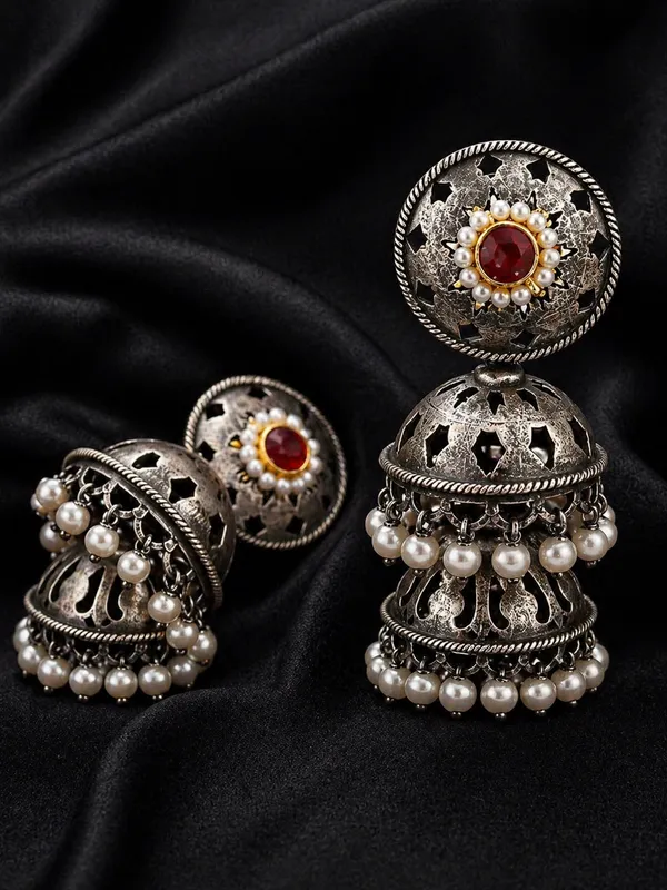 Indian_Shringar_Oxidised_Silver_Jhumka_Earrings_|_Ruby_Red_Stone_Pearl_Drop_Jhumki_|_Ethnic_German_Silver_Jewelry