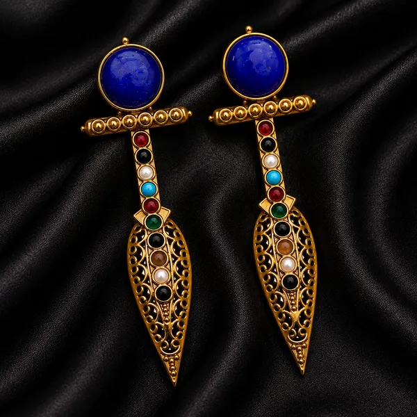 Royal_Blue_Multi_Stone_Designer_Earrings_|_Antique_Golden_Statement_Earrings_for_Festive_&_Party_Wear