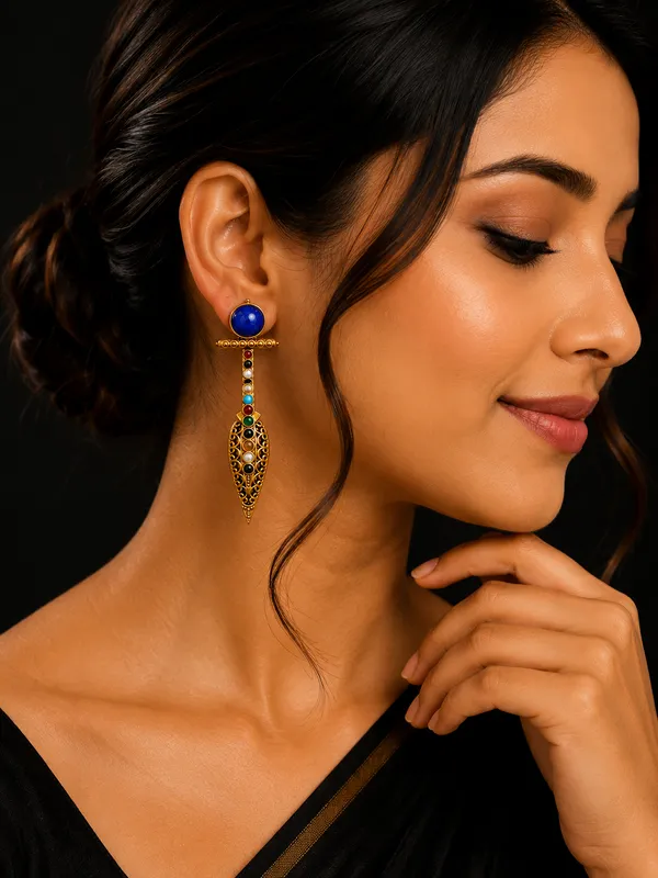 Royal_Blue_Multi_Stone_Designer_Earrings_|_Antique_Golden_Statement_Earrings_for_Festive_&_Party_Wear