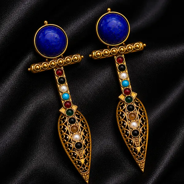 Royal_Blue_Multi_Stone_Designer_Earrings_|_Antique_Golden_Statement_Earrings_for_Festive_&_Party_Wear