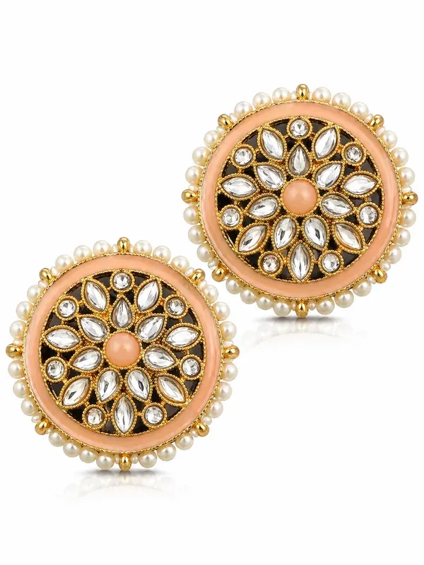 Indian_Shringar_Kundan_Stud_Earrings_|_Peach_Stone_Pearl_Studs_|_Pastel_Ethnic_Earrings
