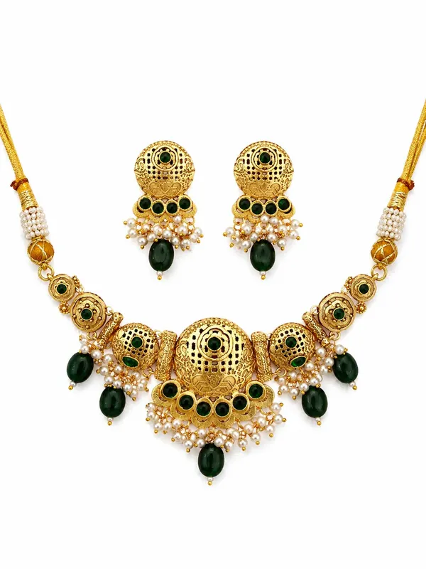Indian_Shringar_Temple_Style_Golden_Necklace_Set_|_Green_Monalisa_Stone_Ethnic_Jewelry_with_Earrings_|_Adjustable_Thread