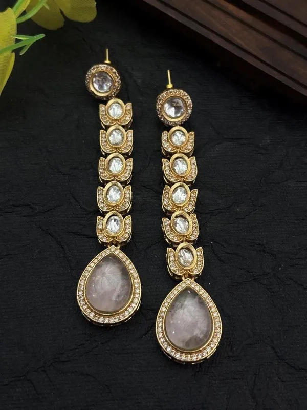 ndian_Shringar_Long_Drop_Golden_Earrings_(Baby_Pink)_|_Pastel_Statement_Earrings_|_Wedding_&_Party_Jewelry