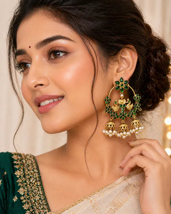 Royal_Peacock_Chandbali_Earrings_(Emerald_Green)_|_Traditional_Jhumki_with_Pearl_Drops