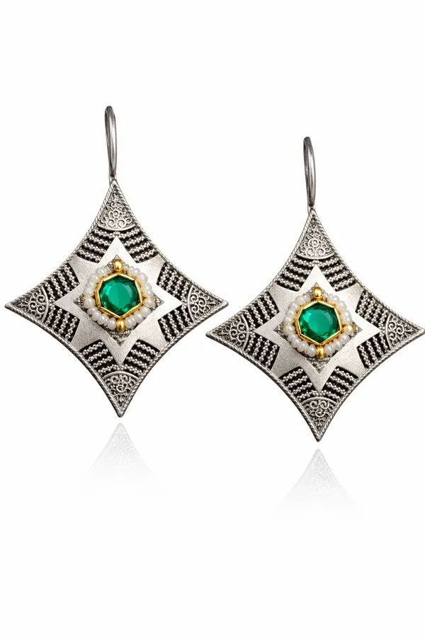 TURQUOISE(_Green)__Mona_Lisa_Stone_Silver_Replica_Brass_Statement_Earrings_for_Women