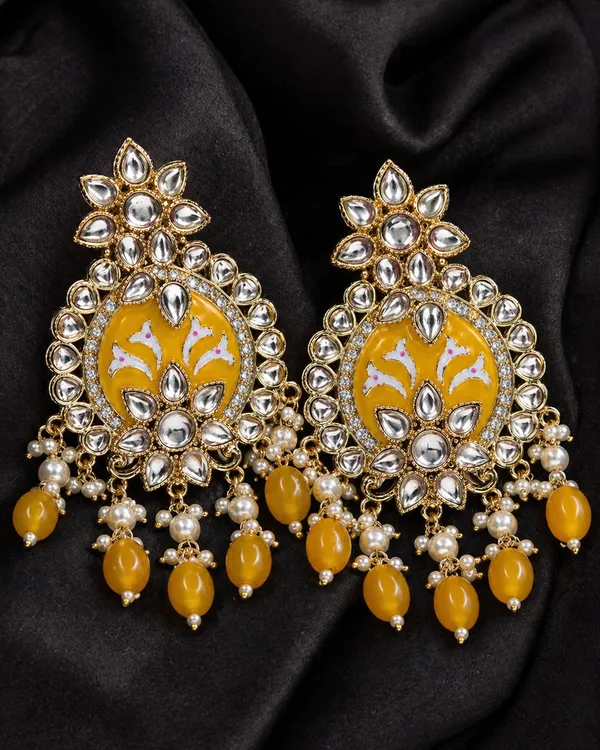 Indian_Shringar_Shahina_Kundan_Earrings_|_Yellow_Meenakari_Statement_Earrings_|_Bridal_Festive_Jewelry