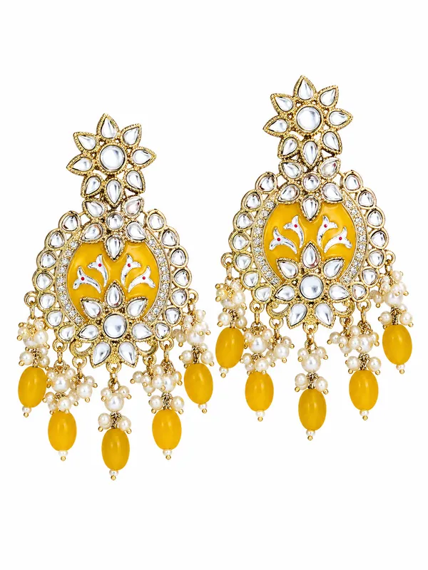 Indian_Shringar_Shahina_Kundan_Earrings_|_Yellow_Meenakari_Statement_Earrings_|_Bridal_Festive_Jewelry
