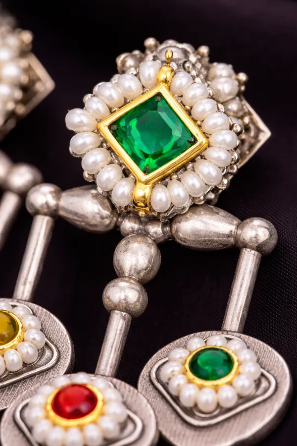 Silver_Replica_Green_Multi_Stone_Designer_Earrings_|_Brass_Ethnic_Statement_Earrings_for_Women