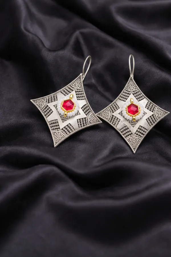 Ruby_Red__Mona_Lisa_Stone_Silver_Replica_Brass_Statement_Earrings_for_Women