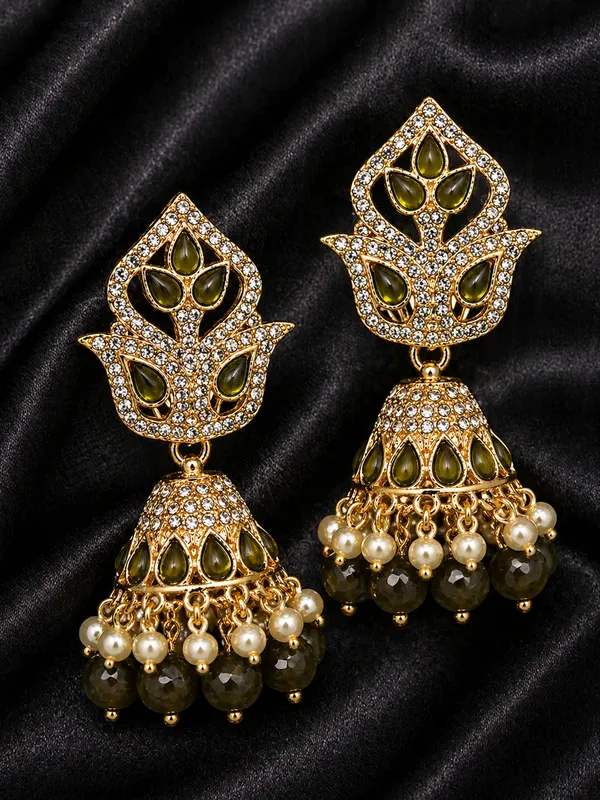 Indian_Shringar_Kundan_Jhumki_Earrings_(Olive_Green)_|_Pearl_Drop_Ethnic_Earrings_|_Festive_&_Wedding_Wear