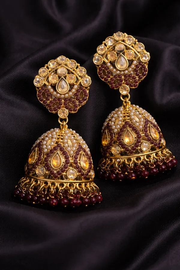Indian_Shringar_Maroon_Kundan_Jhumka_Earrings_|_Pearl_&_Beaded_Bridal_Jhumki_|_Ethnic_Statement_Jewelr