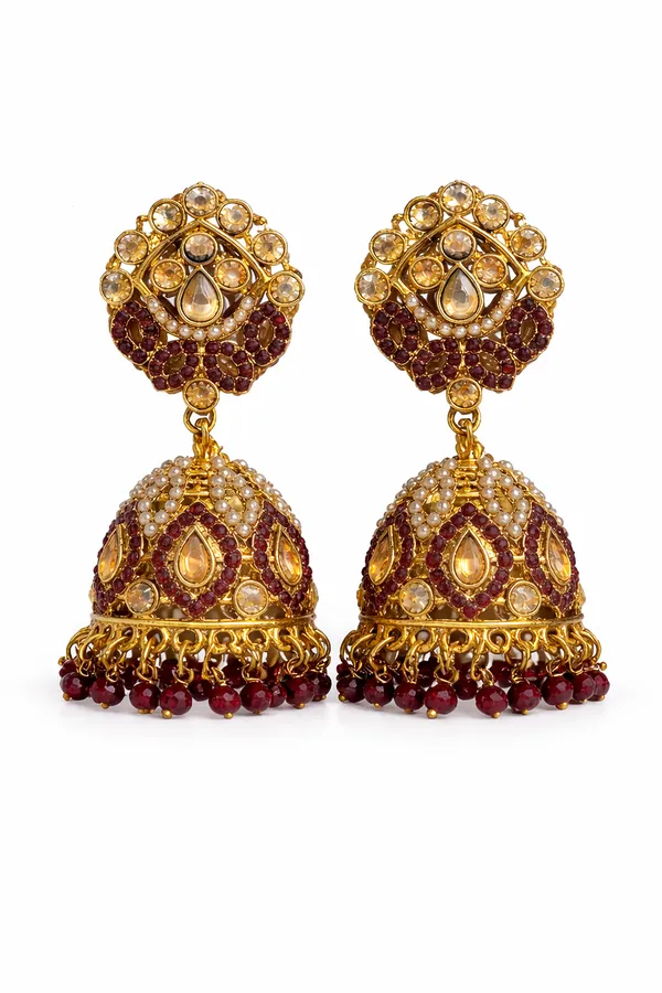 Indian_Shringar_Maroon_Kundan_Jhumka_Earrings_|_Pearl_&_Beaded_Bridal_Jhumki_|_Ethnic_Statement_Jewelr