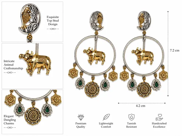 Indian_Shringar_Dual_Tone_Elephant_Hoop_Earrings_|_Green_Stone_Ethnic_Earrings_|_Traditional_Boho_Jewelry