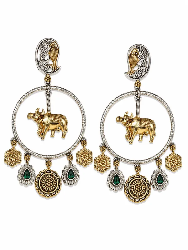 Indian_Shringar_Dual_Tone_Elephant_Hoop_Earrings_|_Green_Stone_Ethnic_Earrings_|_Traditional_Boho_Jewelry