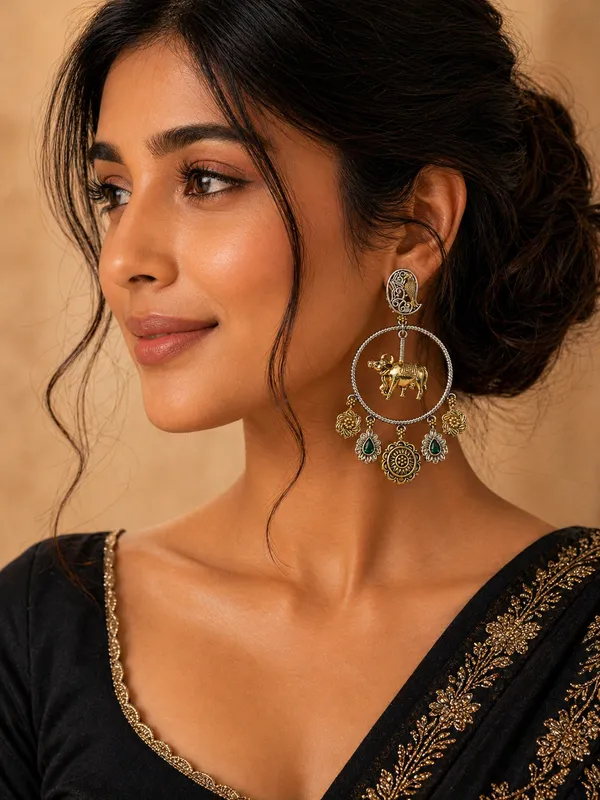 Indian_Shringar_Dual_Tone_Elephant_Hoop_Earrings_|_Green_Stone_Ethnic_Earrings_|_Traditional_Boho_Jewelry