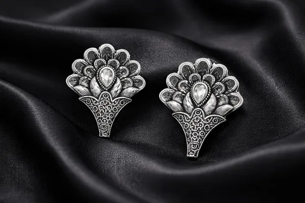 Elegant_Silver_Replica_Floral_Earrings_with_Ruby_White_Monalisa_Stone_|_Brass_Stud_Earrings