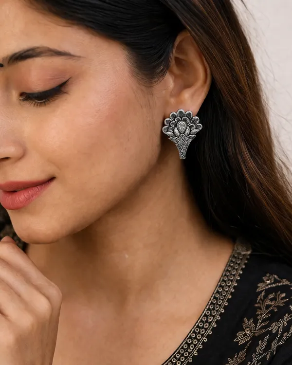 Elegant_Silver_Replica_Floral_Earrings_with_Ruby_White_Monalisa_Stone_|_Brass_Stud_Earrings