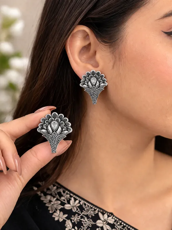 Elegant_Silver_Replica_Floral_Earrings_with_Ruby_White_Monalisa_Stone_|_Brass_Stud_Earrings