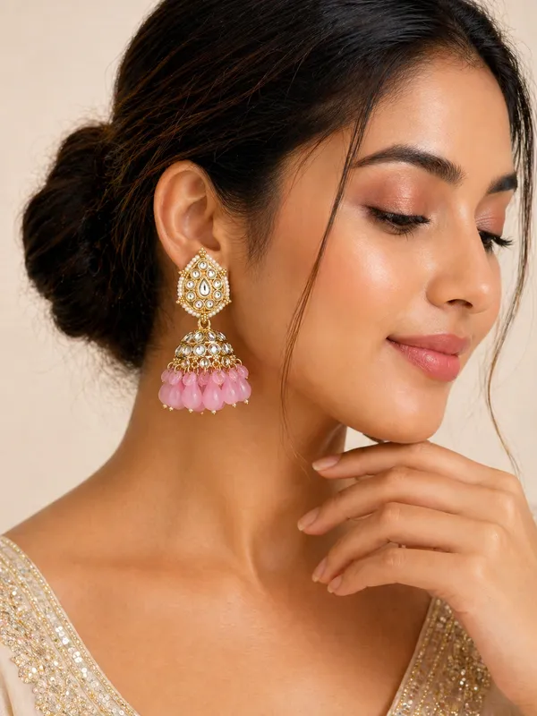 Indian_Shringar_Kundan_Jhumki_Earrings_|_Baby_Pink_Bead_Jhalar_Traditional_Earrings_|_Pastel_Ethnic_Jewelry