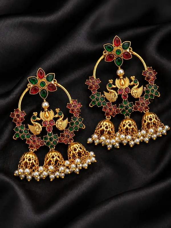 Royal_Peacock_Chandbali_Earrings_(Red_&_Green)_|_Traditional_Bridal_Jhumki_with_Pearls