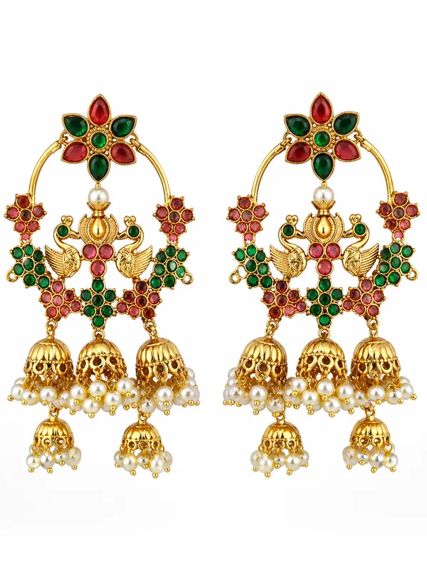 Royal_Peacock_Chandbali_Earrings_(Red_&_Green)_|_Traditional_Bridal_Jhumki_with_Pearls