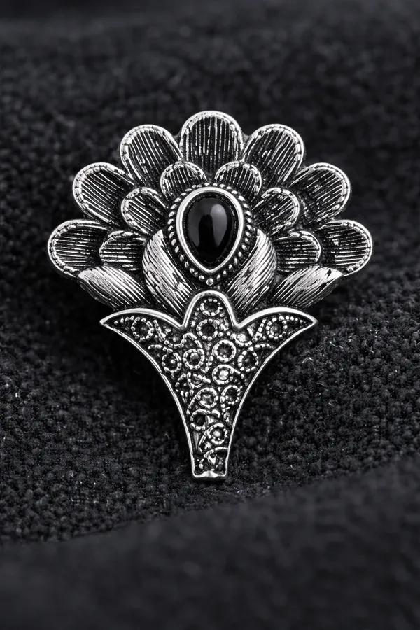 Elegant_Silver_Replica_Floral_Earrings_with_Ruby__Black_Monalisa_Stone_|_Brass_Stud_Earrings