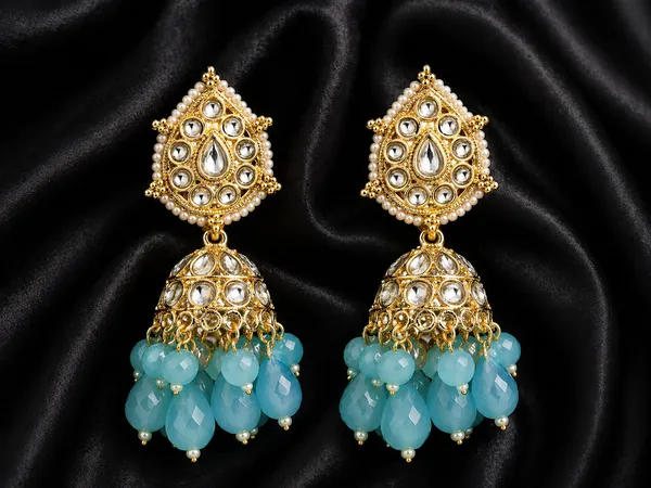 Indian_Shringar_Kundan_Jhumki_Earrings_|_Sky_Blue_Bead_Jhalar_Earrings_|_Pastel_Ethnic_Jewelry