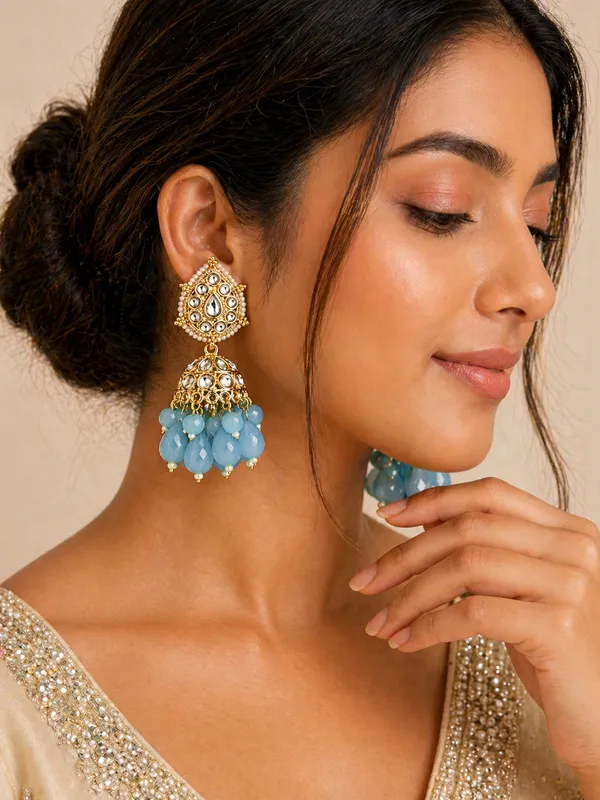 Indian_Shringar_Kundan_Jhumki_Earrings_|_Sky_Blue_Bead_Jhalar_Earrings_|_Pastel_Ethnic_Jewelry