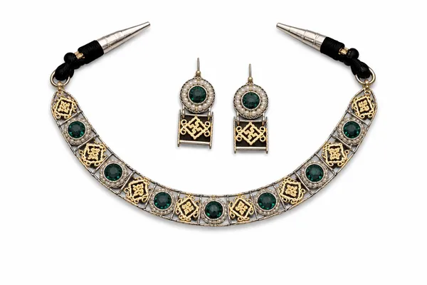 Indian_Shringar_Dual_Tone_Brass_Necklace_Set_|_Monalisa_Stone_Ethnic_Chain_with_Earrings_|_Adjustable_Thread_Jewelry