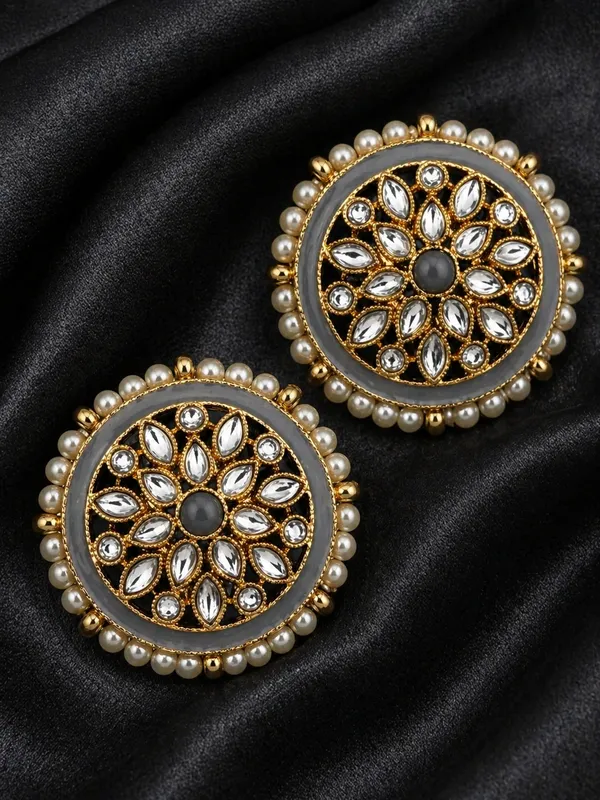 Indian_Shringar_Kundan_Stud_Earrings_|_Grey_Stone_Pearl_Studs_|_Elegant_Ethnic_Earrings