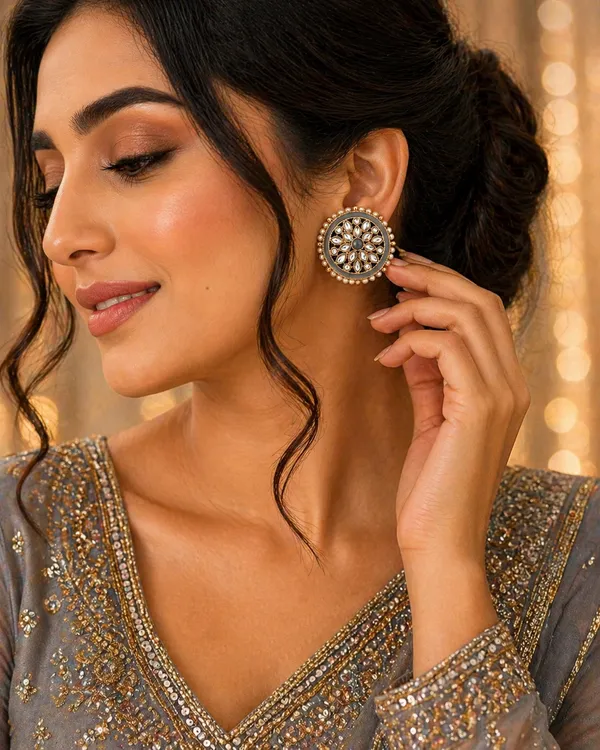 Indian_Shringar_Kundan_Stud_Earrings_|_Grey_Stone_Pearl_Studs_|_Elegant_Ethnic_Earrings