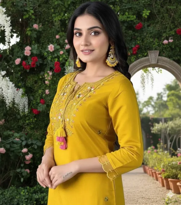 Yellow_Rayon_Slub_Premium_&_Fancy_Design_Kurta_Set_For_Women