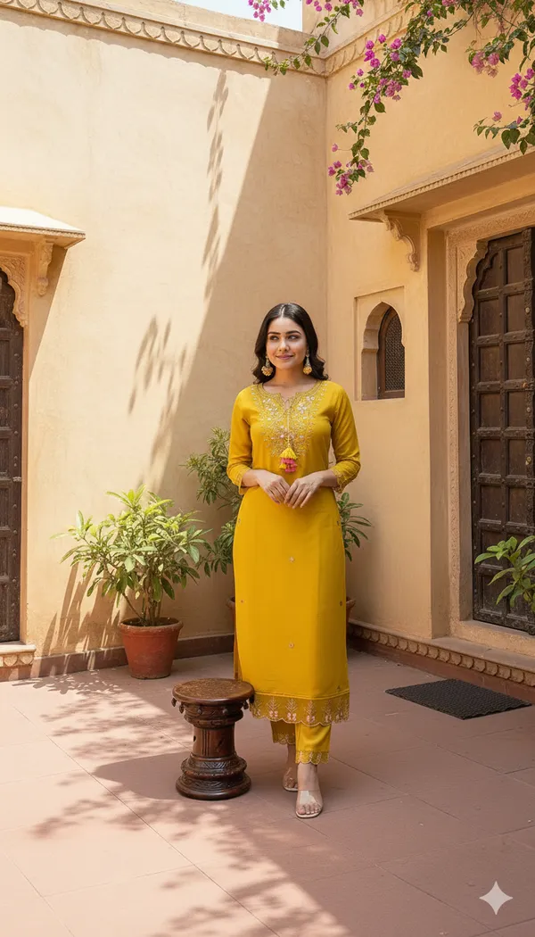 Yellow_Rayon_Slub_Premium_&_Fancy_Design_Kurta_Set_For_Women